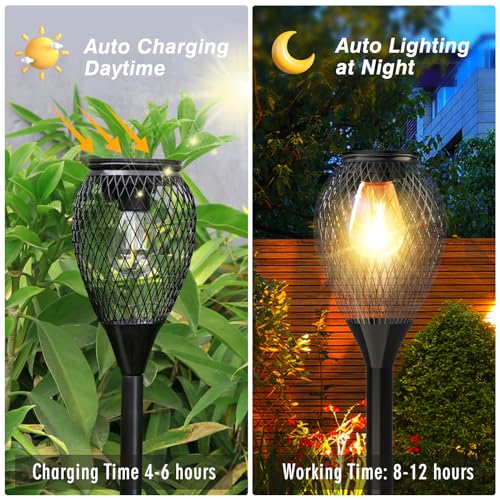 ORTINY SOLAR PATHWAY LIGHTS OUTDOOR, 2 PACK IP65 WATERPROOF - BLACK - Like New