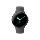 GOOGLE PIXEL WATCH LTE POLISHED SILVER STAINLESS CHARCOAL ACTIVE BAND - Like New