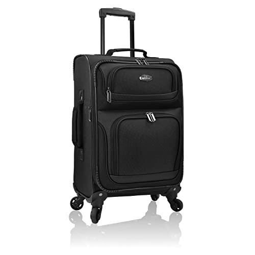 U.S. TRAVELER RIO LIGHTWEIGHT CARRY-ON SUITCASE 20" SOFTSIDE 4 WHEEL - BLACK - Brand New