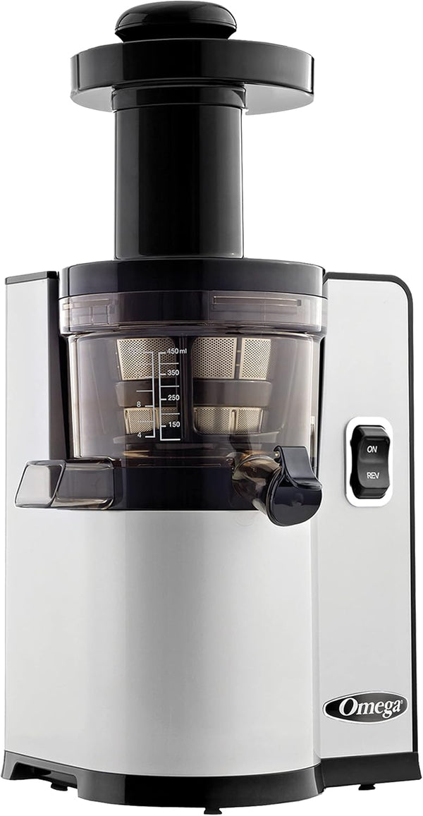 Omega Vertical Masticating 43 RPM Compact Cold Press Juicer Machine - Silver Like New