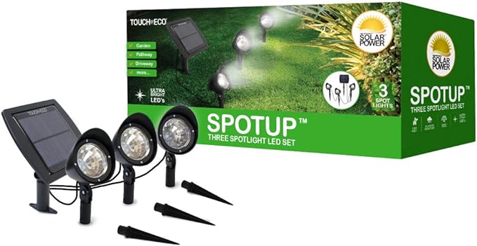 Touch Of ECO Solar Powered 3 Spotlight LED Set - Includes 3 Spotlights TOE297 Like New