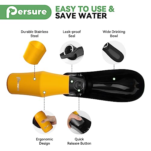 Persure Dog Water Bottle,27 OZ Stainless Steel Leak-Proof Water Bottle -Yellow Like New