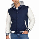 FORMAKER MEN'S HOODED VARSITY JACKET W/ DETACHABLE HOOD - SIZE: XL - NAVY WHITE - Like New