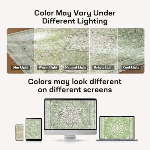 MARSAIL 8X10 MACHINE WASHABLE AREA RUG, SOFT & SLIP-RESISTANT - GREEN - Like New