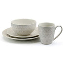Elama White Lace 16 Piece Round Scallop Stoneware Dinnerware Set - White - Brand New