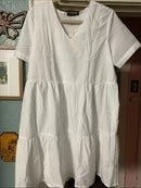 BARN SWALLOW NEW YORK WHITE EYELET TIERED V-NECK DRESS - SIZE: WOMEN L - WHITE - Brand New