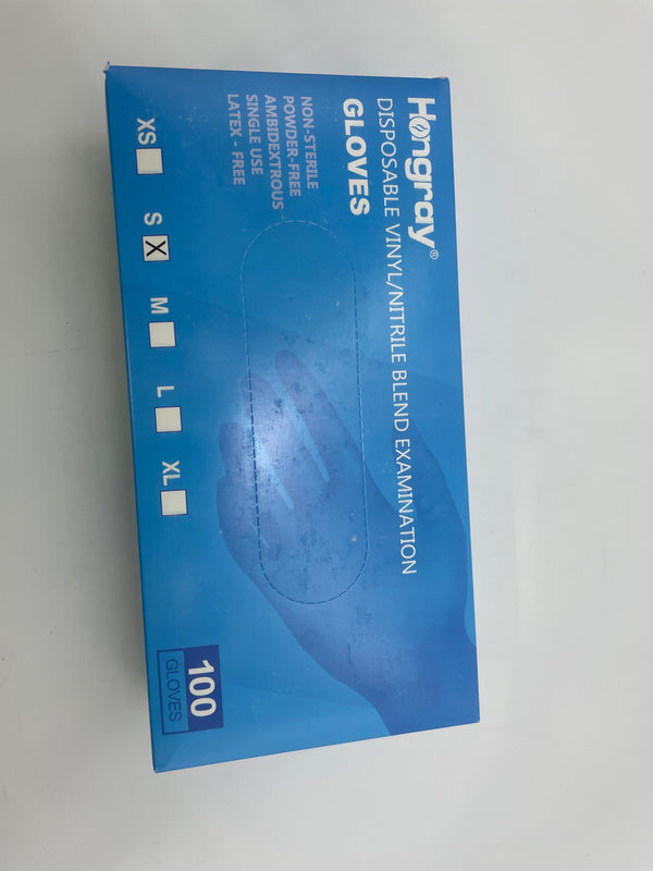 HONGRAY EXAMINATION GLOVES NITRILE VINYL BLEND, BOX OF 100 - SIZE S - BLUE - Brand New