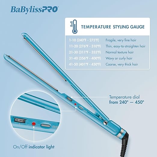 BabylissPRO Nano Titanium Ultra-Thin Hair Straightener Flat Iron 1 Inch - Blue Like New