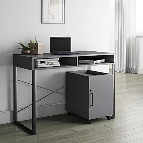 Brenton Studio Bexler 42 W Desk with Mobile Cart 5702757 - Gray/Black Like New