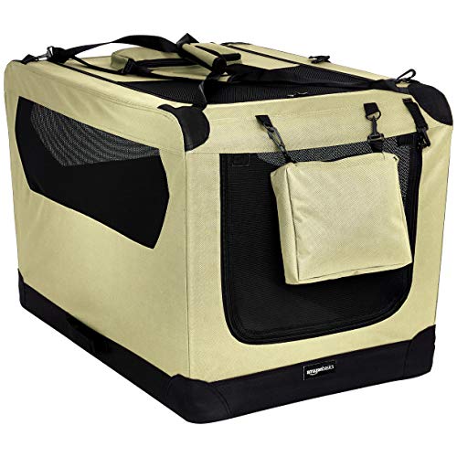 AMAZON BASICS FOLDING PORTABLE SOFT PET DOG CARRIER KENNEL 36 X 24 X 24 - KHAKI - Like New