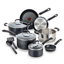 T-FAL EXPERIENCE NONSTICK COOKWARE SET 12 PIECE, INDUCTION, BLACK - BLACK - Like New