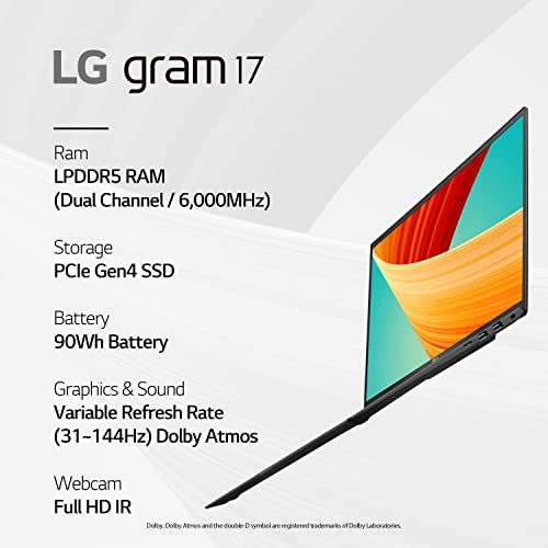 LG GRAM 17” WQXGA I7-1360P 32GB 2TB SSD RTX 3050 17Z90R-A.ADB9U1 - BLACK - Like New