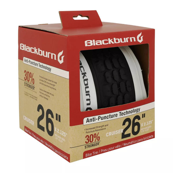 BLACKBURN 26" CRUISER BIKE TIRE, 26 X 2.125 - BLACK/WHITE - Like New