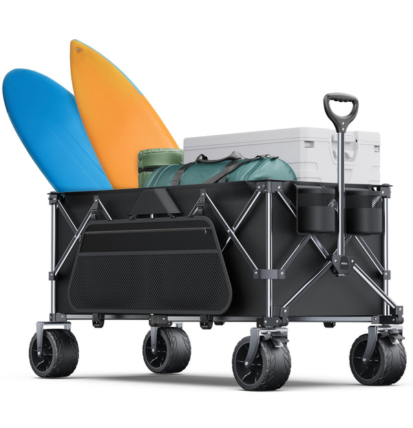EVERYFUN 440LBS WAGON CART BEACH WAGON BIG WHEELS BLACK PW-116A - Like New