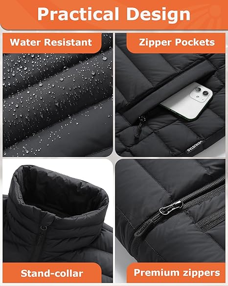VENUSTAS MEN'S HEATED PUFFER VEST ULTRA-COMPACT 4800MAH BATTERY PACK S - BLACK - Like New