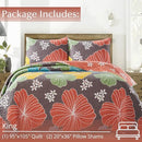 Virah Bella Quilt Bedding Set King Hibiscus Reversible 2 Matching Shams - Brand New
