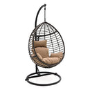 SereneLife Brown Wicker Rattan Egg Chair with Washable Cushions - Scratch & Dent