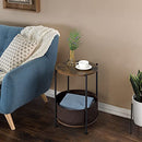 JS NOVA JUNS Round Wood End Table, 2-Tier Industrial Metal Frame - Vintage Brown - Like New