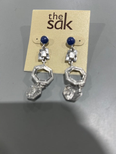 THE SAK STONE AND METAL LINEAR EARRINGS - SILVER/BLUE - Like New