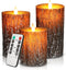 JOSU LED Flameless LED Candles, Remote, 4" 5" 6" (Set of 3) - Pine Bark Effect - Like New