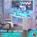 J&L 47 INCH GAMING DESK WITH DRAWERS & STORAGE SHELVES - WHITE - Like New
