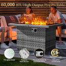 YOYOMAX 44 Inch Glass Top Fire Pit Table 60,000 BTU Flame Hand Weave Rattan Gray - Like New