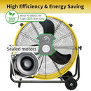 HiCFM 8800 CFM 24" DC Motor Drum Fan 180° Pivoting Head - Yellow - Brand New