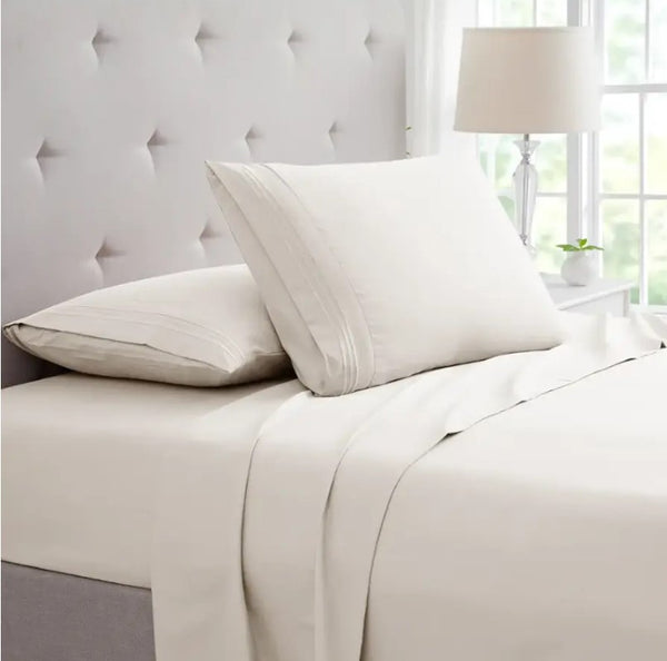 BAMBOO COMFORT - BAMBOO 4 PIECE LUXURY 3 LINE EMBROIDERED SHEET SET - IVORY - Like New