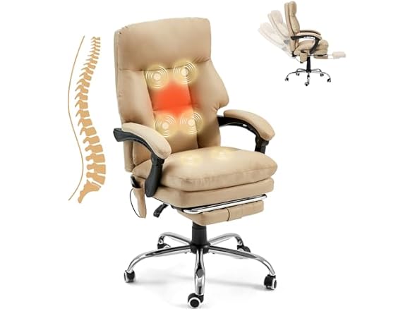 HOMREST ERGONOMIC OFFICE CHAIR WITH 6-POINT MASSAGE & HEATING - KHAKI - Like New