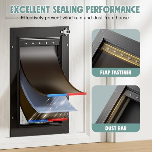 PETCOMING DOG DOOR ALL ALUMINUM 3 FLAPS HEAVY DUTY PETDOGS CATS CATS - BLACK - Like New