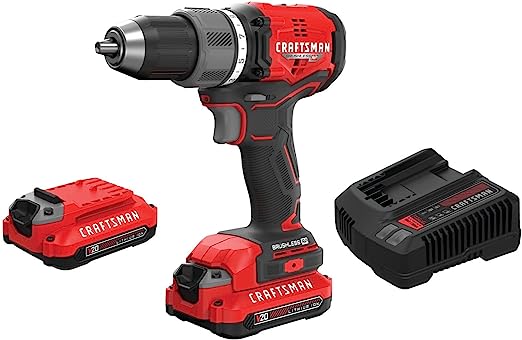 CRAFTSMAN RP+ Cordless Drill/Driver Kit 2 Batteries Charger Brushless - RED - Like New