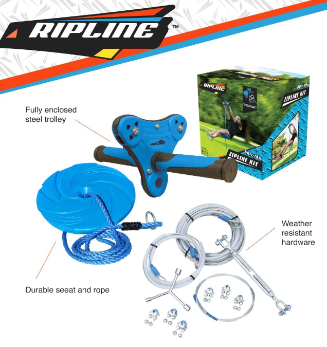 Ripline 50 ft Zipline Kit with Included Seat P2434012021NB Like New