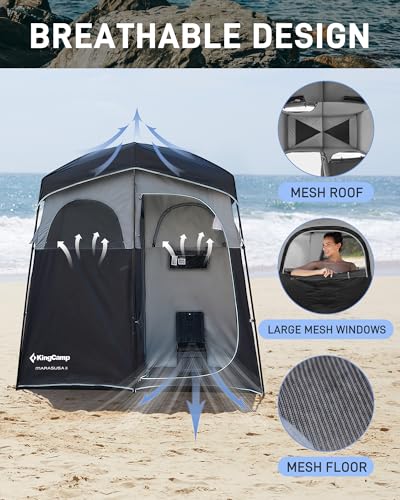 KINGCAMP CAMPING SHOWER TENT OVERSIZE SPACE TENT PORTABLE TENT BLACK/GRAY - Like New