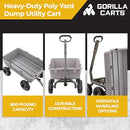 GORILLA CARTS HEAVY-DUTY POLY DUMP CART 5 CU FT TUB 800 LB HAUL CAPACITY - GRAY - Like New