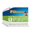 FILTRETE 24" X 24" X 1" AC FURNACE AIR FILTER, MPR 700, MERV 8, 6 PACK WHITE - Like New