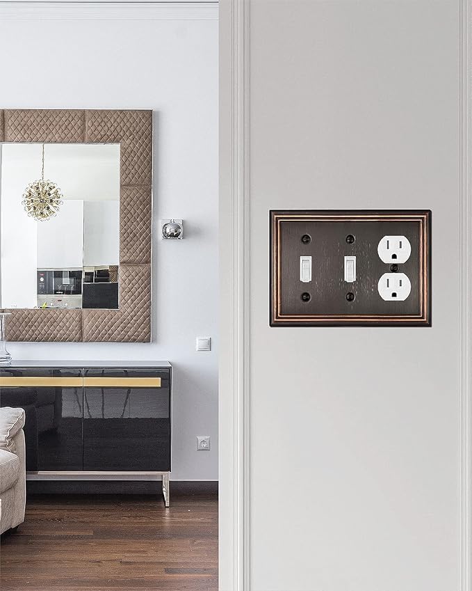 ZILLSEA METAL WALL PLATE 2 TOGGEL 1 DUPLEX SWITCH PLATES 3-GANG 1 PACK - BRONZE - Like New