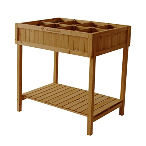 VegTrug 8 Pocket Herb Garden, Wooden Herb Planter with Herb Snips -Natural - Like New