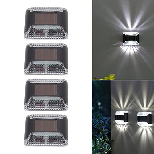 WOOXGEHM 4PCS LED Solar Wall Light, Illuminated Outdoor, WOOXGEHM-4PCS - BLACK - Like New