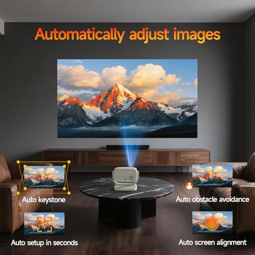 HUANLETOU PORTABLE 1080P PROJECTOR 4K 180° STAND AUTO KEYSTONE A18 - WHITE - Like New