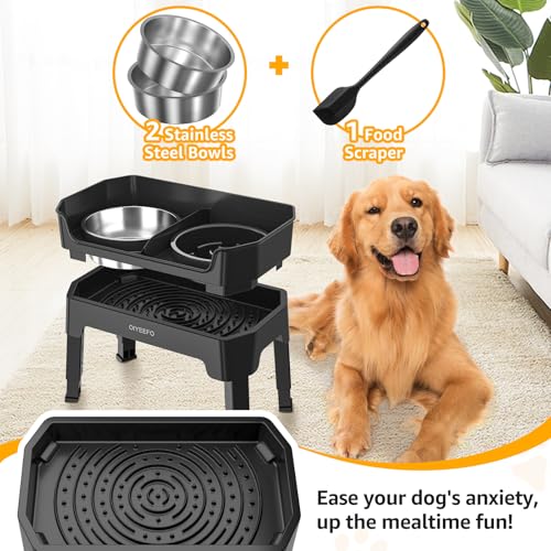 OIYEEFO 3 IN 1 Elevated Dog Bowls Mess Proof Raised 4 Height Adjustable - Black - Brand New