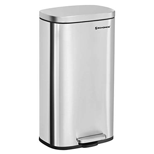 SONGMICS KITCHEN BIN 30L, PEDAL BIN, RUBBISH BIN, SOFT-CLOSE, LTB03NL - SILVER - Like New