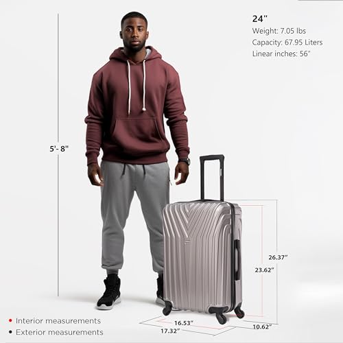 InUSA VASTY Luggage with Spinner Wheels | 24-Inch Medium Checked Luggage - Grey - Like New