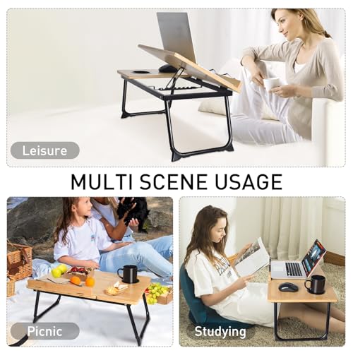 WISHACC BOOK STAND FOR READING IN BED BAMBOO LAPTOP STAND ADJUSTABLE - BAMBOO - Like New