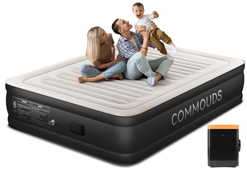COMMOUDS QUEEN AIR MATTRESS WITH 2000MAH, 18" RAISED, C-AM-QUEEN-8 - BLACK/WHITE - Like New