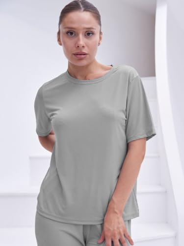 TALMONT WOMEN'S PAJAMA SET SHORT SLEEVE 2 PIECE OUTFITS LOUNGE SET GRAY-XL - Brand New