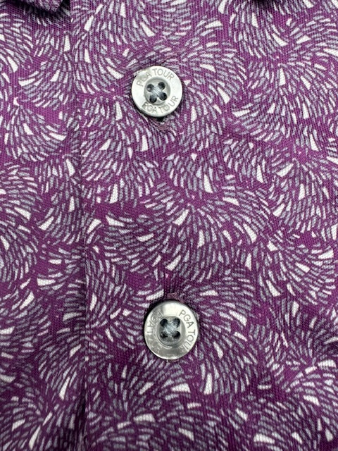 PGA TOUR MEN'S SHORT SLEEVE PRINTED GOLF POLO SHIRT - SIZE: MEN L - PURPLE - Brand New