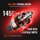 VEVOR 6.3 GALLON AIR COMPRESSOR, 2 HP 3.35 CFM@90PSI, 2-1450F24 - BLACK-ORANGE - Like New