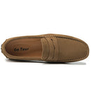 GT-2288 GO TOUR MEN'S PENNY LOAFERS MOCCASIN DRIVING SHOES, SIZE 7.5, KHAKI - Like New