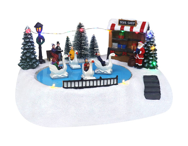 TOP TREASURES CHRISTMAS SHOP WITH MOVING SWANS - ANIMATED LIGHTED, MULTICOLOR - Like New