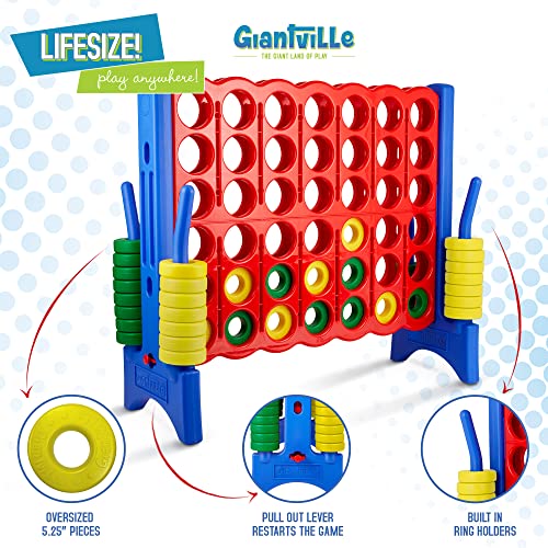 GIANTVILLE GIANT 4 IN A ROW CONNECT GAME 4 FEET WIDE BY 3.5 FEET TALL - Blue/Red - Like New